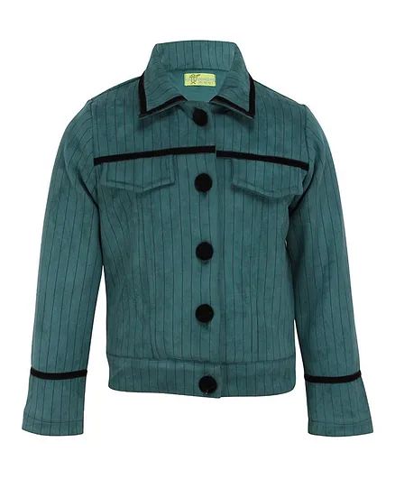 Cutecumber Full Sleeves Striped Coat - Green