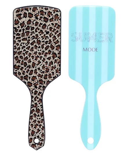 Cutecumber Set Of 2 Leopard & Striped Print Hair Brush - Brown Blue