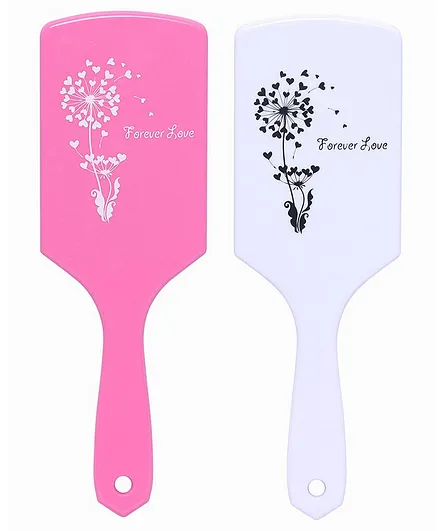 Cutecumber Set Of 2 Floral Print Hair Brush - White Pink