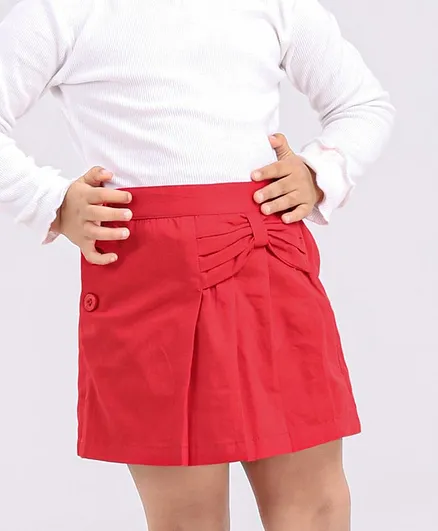 Babyoye Cotton Pleated Skirt Bow Applique - Red