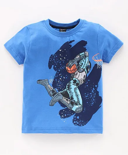 Lazy Bones Half Sleeves T-Shirt Basket Ball Print - Blue