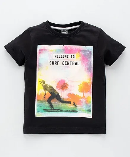 Lazy Bones Half Sleeves T-Shirt Text Print - Black