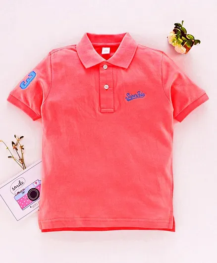 ToffyHouse Half Sleeves T-Shirt Text Embroidered - Pink