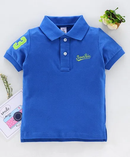 ToffyHouse Half Sleeves T-Shirt Text Embroidered - Blue