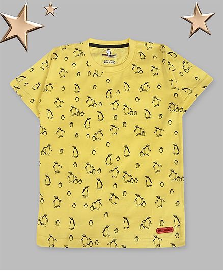 Crazy Penguin Half Sleeves Penguin Print Tee - Yellow