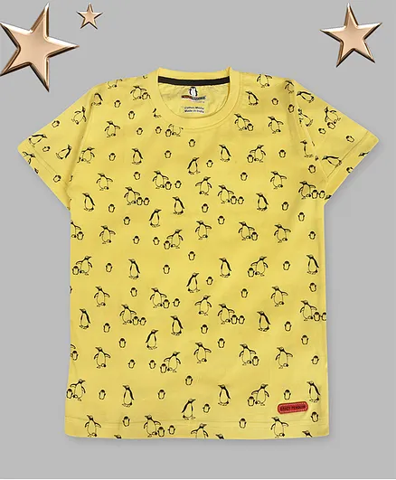 Crazy Penguin Half Sleeves Penguin Print Tee - Yellow
