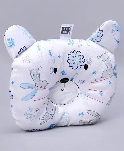 Mee Mee Teddy Shaped Flower Print Pillow - Blue and White
