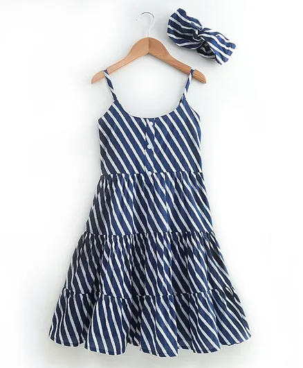 Pine Kids Singlet Striped Frock with Hairband - Navy