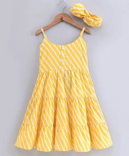 Pine Kids Singlet Striped Frock with Hairband - Yellow