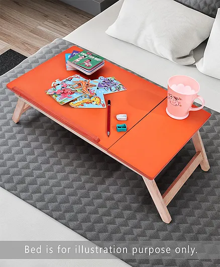 Kids Small Wooden Half n Half Study Table with Height Adjustment - Orange