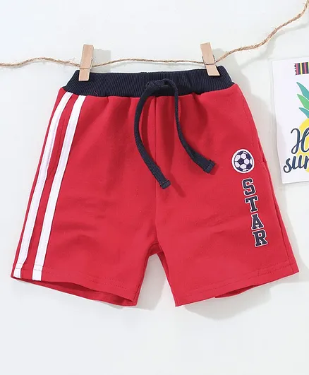 Babyhug Mid Thigh Length Shorts Football Print - Red
