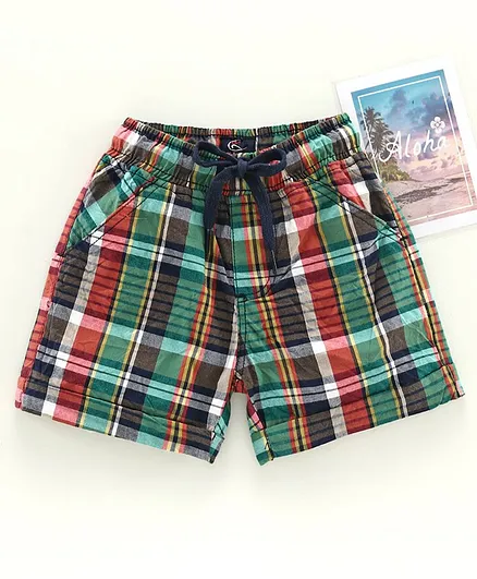 Kiddopanti Checked Rollup Shorts - Green Checks