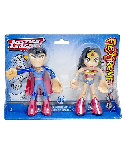 Mattel Flex & Bend Justice League Action Figure Pack of 2 Blue Red - Height 17.7 cm