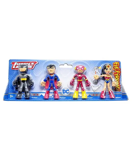 Mattel Flex & Bend Justice League Action Figure Pack of 4 Blue Red - Height 10.6 cm