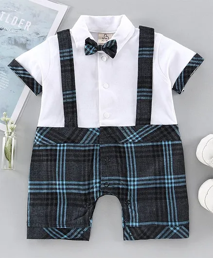 Jo&Bo Half Sleeves Checked Romper - Blue