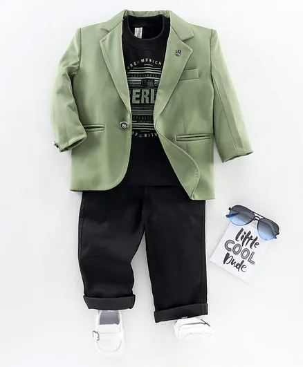 Dapper Dudes Full Sleeves Blazer With Printed Tee & Pants Set - Green