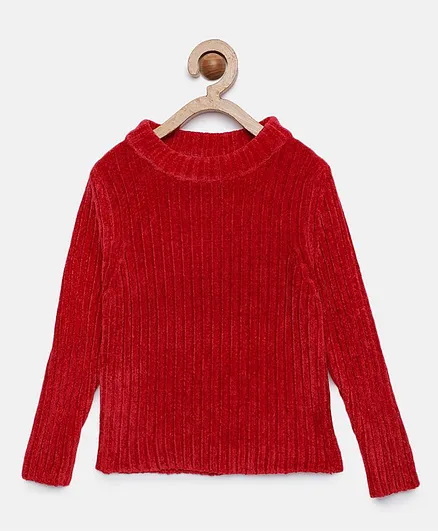 Tiny Girl Solid Colour Full Sleeves Top - Red