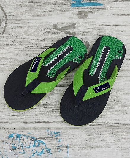 D'chica Bro Crocodile Print Flip Flops -Navy Blue & Green