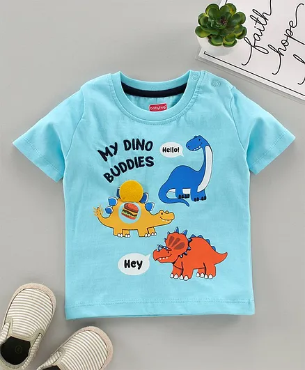 Babyhug Half Sleeves Biowashed Tee Dino Print - Blue