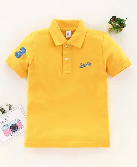 ToffyHouse Half Sleeves T-Shirt Text Embroidered - Yellow