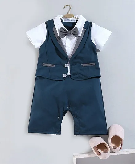 Mark & Mia Half Sleeves Party Wear Romper with Bow - Green