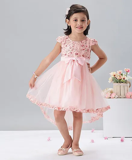 Mark & Mia Short Sleeves Floral Printed High Low Frock - Pink