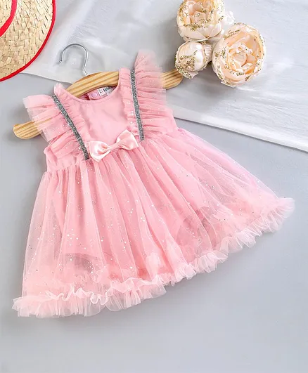 Mark & Mia Flutter Sleeves Frock style Onesie Sequin Embellishment - Pink