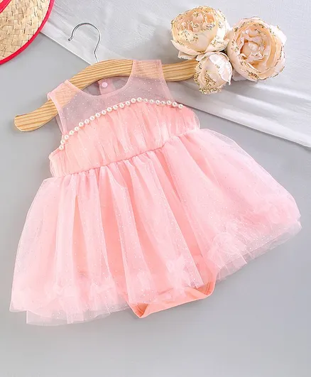 Mark & Mia Sleeveless Pearl Embellished Frock Style Onesie - Pink