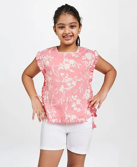 Global Desi Girl Flower Print Sleeveless Top - Pink