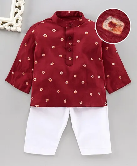 JAV Creations Bandhani Full Sleeves Kurta With Pyjama - Maroon