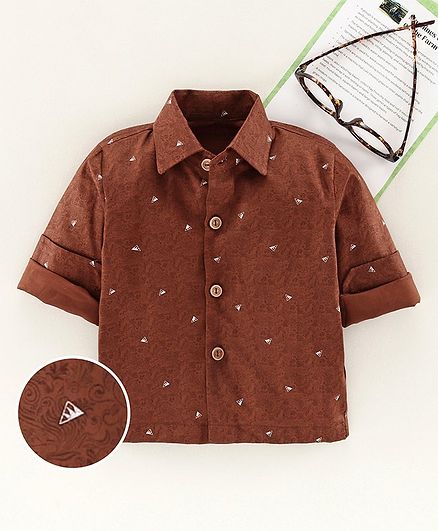 JAV Creations Triangle Printed Full Sleeves Shirt - Golden Brown