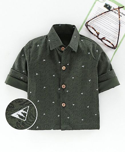 JAV Creations Triangle Printed Full Sleeves Shirt - Green