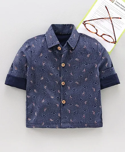 JAV Creations Printed Full Sleeves Shirt - Dark Blue
