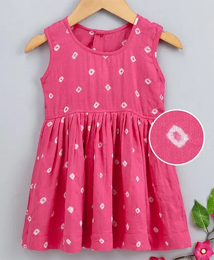 JAV Creations Bandhani Sleeveless Flare Dress - Pink