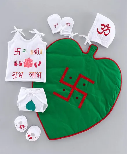 JAV Creations New Born Baby Naming Ceremony Set - White & Green