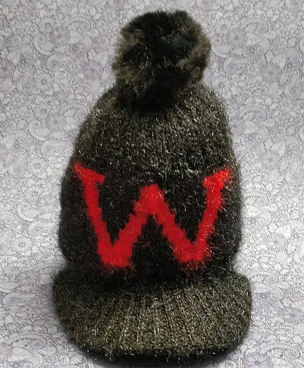 Kid-O-World Pom Pom Design Knitted Cap - Circumference - 14cms - Black