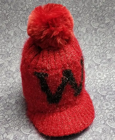 Kid-O-World Pom Pom Design Knitted Cap - Circumference - 14cms - Maroon