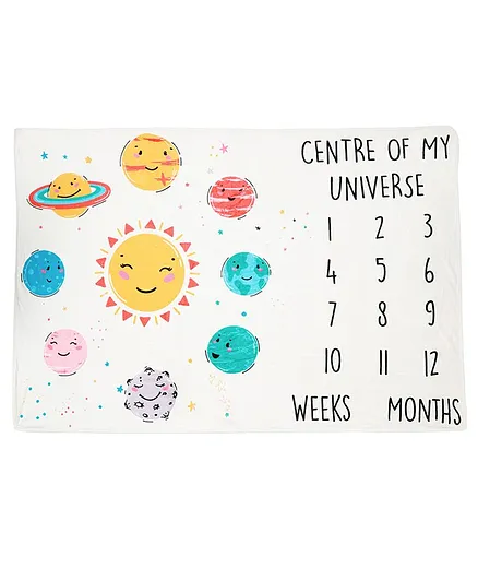 The Mom Store My Universe Baby Milestone Polar Fleece Blanket - White