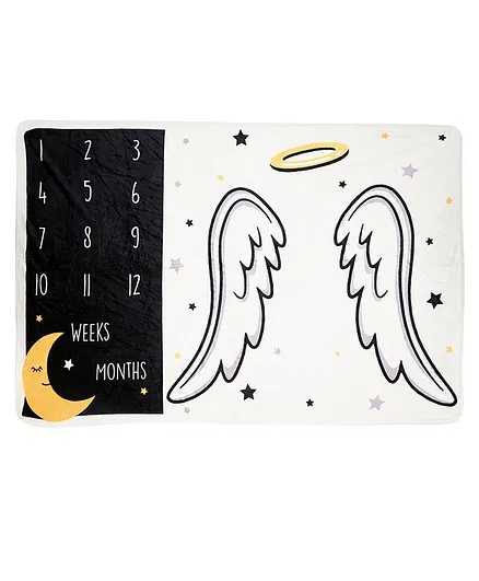 The Mom Store My Mini Angel Baby Milestone Polar Fleece Blanket - White Black