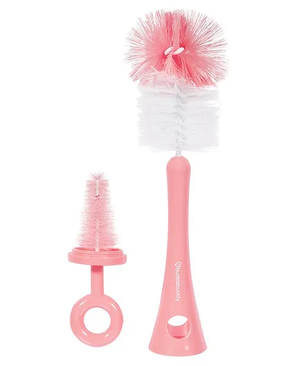 Buddsbuddy 2 in 1 Ding Dong BPA Free Bottle Brush Set for Baby Feeding Bottle and Nipple - Pink