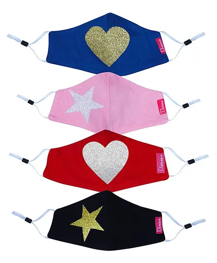 D'chica Pack Of 4 Glitter Love & Unicorn Printed 2 Ply Mask - Multi Colour