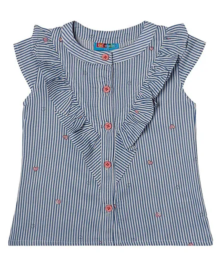Kid Studio Cap Sleeves Striped Button Down Top - Blue