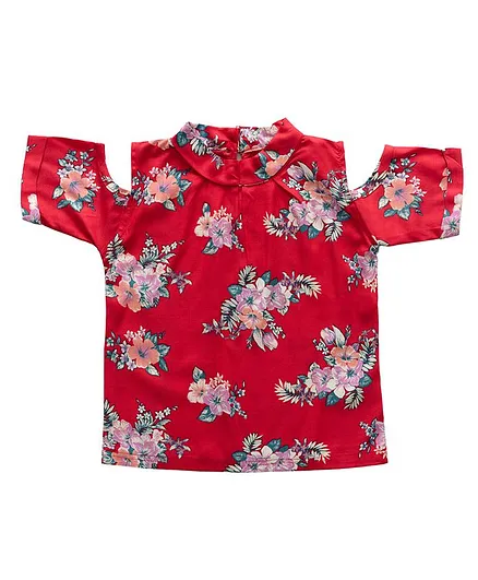 Kid Studio Short Sleeves Flower Print Top - Red