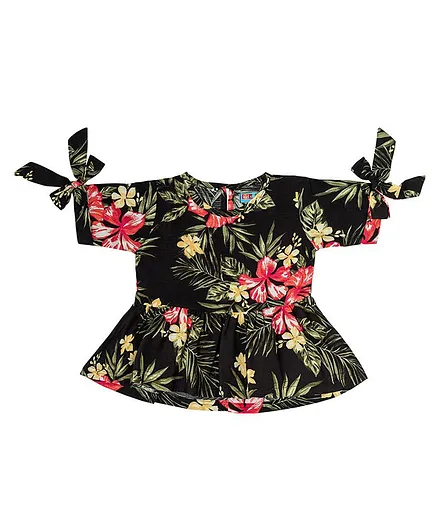 Kid Studio Floral Print Short Sleeves Top - Black