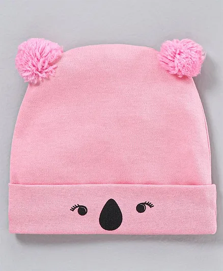 Babyhug 100% Cotton Cap Animal Design Pink - Diameter 11 cm