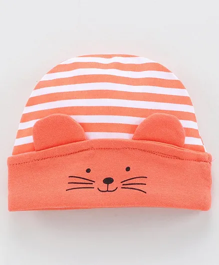 Babyhug 100% Cotton Stripe Cap Orange - Diameter 11 cm