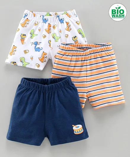 Babyoye Mid Thigh Length Shorts Dino Print Pack of 3 - Blue