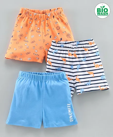 Babyoye Knee Length Shorts Dino Print Pack of 3 - Orange