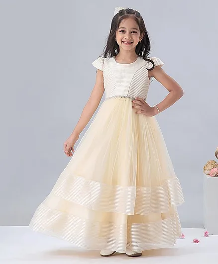 Mark & Mia Cap Sleeves Layered Gown - Peach