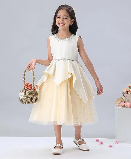 Mark & Mia Sleeveless Layered Party Frock with Embellished Neckline - Peach